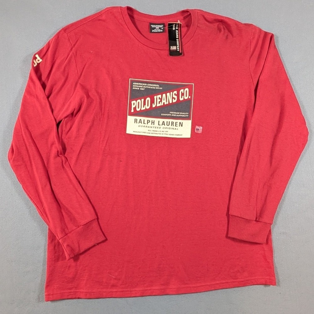 Polo Jeans Co Ralph Lauren T-Shirt Mens XL Long Sleeve Graphic Deadstock